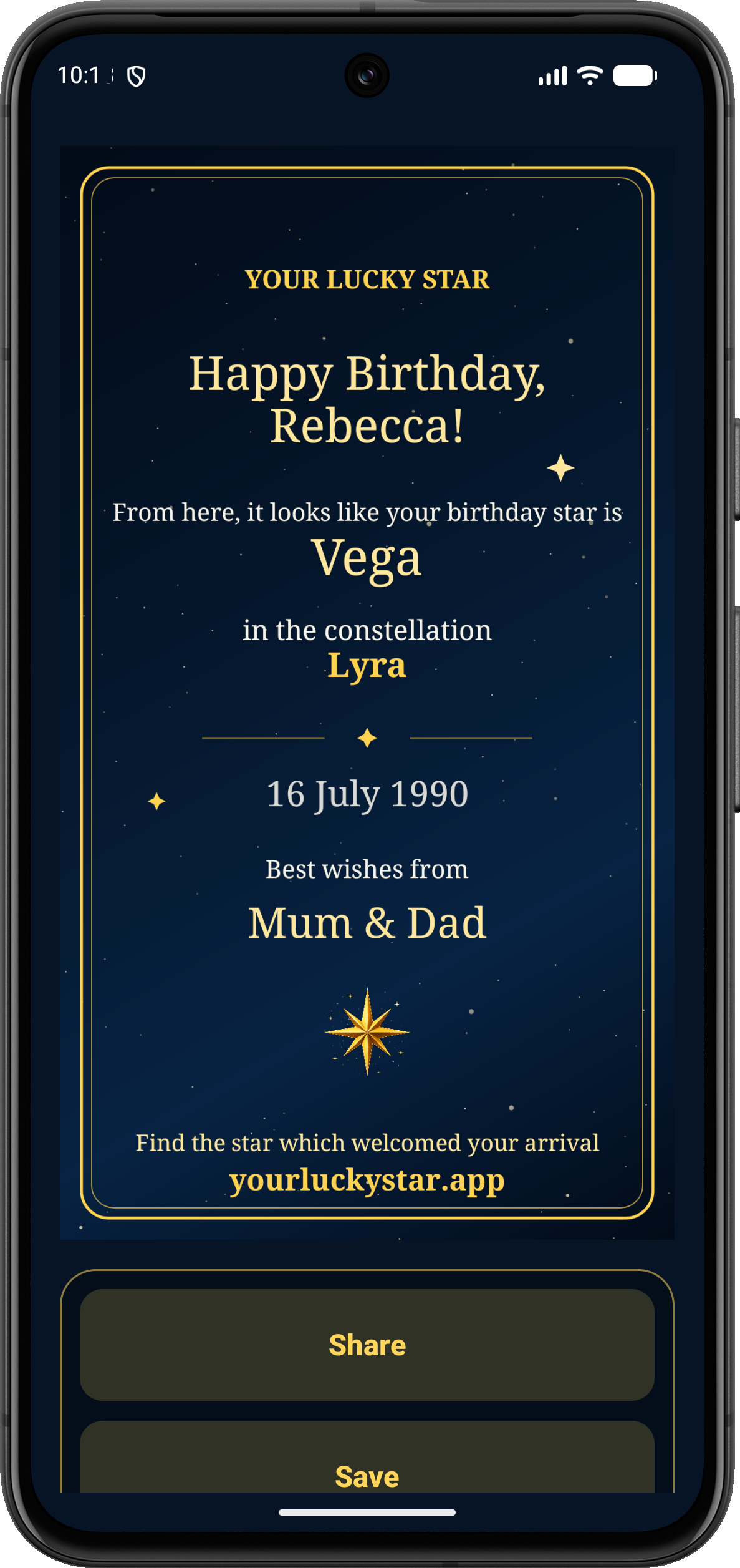 Your Lucky Star personalised Birthday Star Card