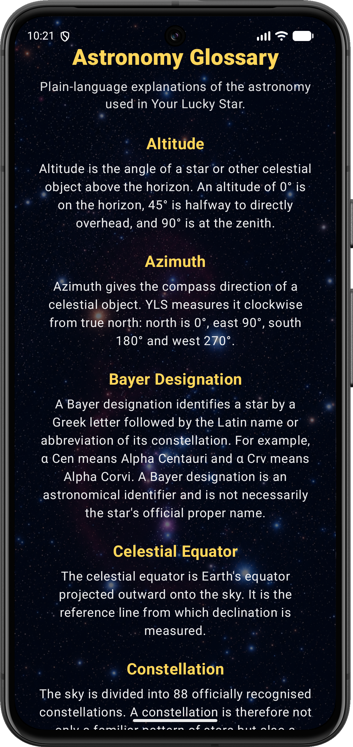 Your Lucky Star astronomy glossary